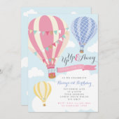 Ballons à air chaud rose et violet Invitation d'an (Devant / Derrière)