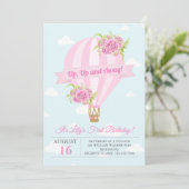 Ballons à air chaud rose Floral Invitation Anniver (Debout devant)