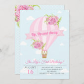 Ballons à air chaud rose Floral Invitation Anniver (Devant / Derrière)