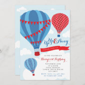 Ballons à air chaud rouge et bleu Invitation Anniv (Devant / Derrière)
