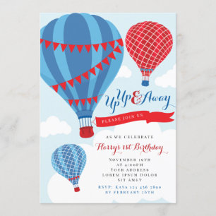 Ballons à air chaud rouge et bleu Invitation Anniv