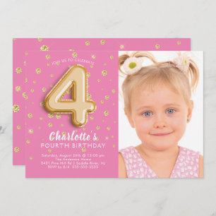 Ballons à huile rose Photo 4TH Birthday Invitation