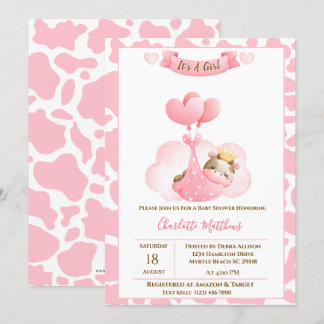 Ballons à nuages de vache mignonne Invitation Baby