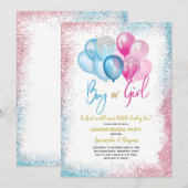 Ballons bleu et rose Genre Reveillez Invitation (Devant / Derrière)