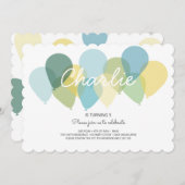 Ballons Bleu Jaune mignonne Invitation Anniversair (Devant / Derrière)