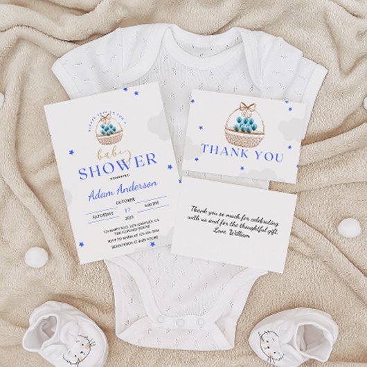 Ballons bleu moderne Baby Boy Shower Invitation