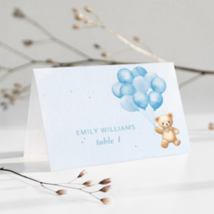 Ballons bleu ours en peluche baby shower cartes de