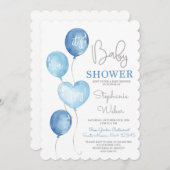Ballons Bleus Baby shower garçon Invitation (Devant / Derrière)