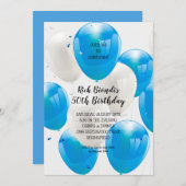 Ballons bleus Invitations de fête d'anniversaire (Devant / Derrière)
