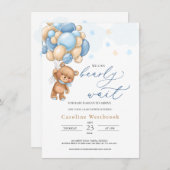 Ballons Bleus Teddy Bear Invitation Baby shower (Devant / Derrière)
