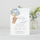 Ballons Bleus Teddy Bear Invitation Baby shower (Debout devant)