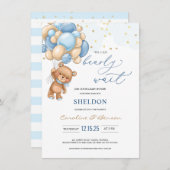 Ballons Bleus Teddy Bear Invitation Baby shower (Devant / Derrière)