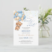 Ballons Bleus Teddy Bear Invitation Baby shower (Debout devant)
