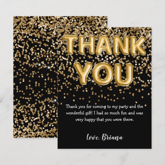 Ballons carte de remerciements Black Gold Parties  (Devant / Derrière)