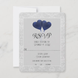 Ballons Coeur Bleu Mariage Carte RSVP