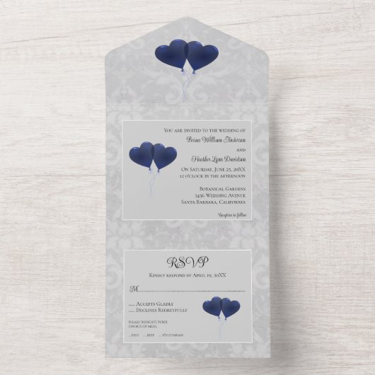 Ballons Coeur Bleu Mariage Tout en une invitation (À l'intérieur)