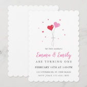 Ballons coeur Valentine Twin Invitation anniversai (Devant / Derrière)