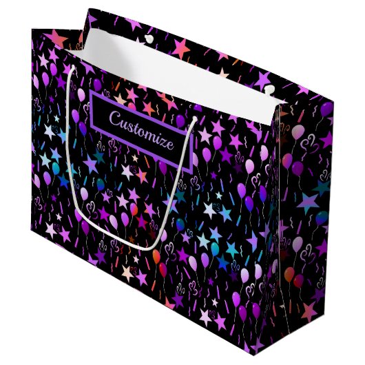 Ballons colorés & Étoiles Grand sac cadeau (Devant Angle)