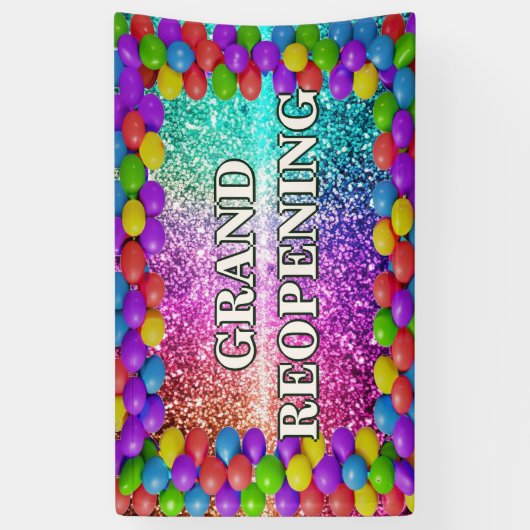 Ballons colorés Grand Réouverture bannière pour ma (Vertical)