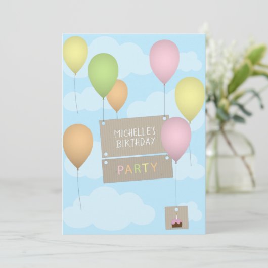 Ballons colorés Invitation Anniversaire (Debout devant)