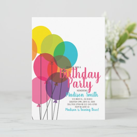 Ballons colorés Invitation d'anniversaire (Debout devant)
