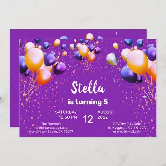 Ballons colorés Invitation de fête d'anniversaire (Devant / Derrière)