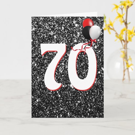 Ballons d'anniversaire 70e sur carte Parties scint (Fleur jaune)