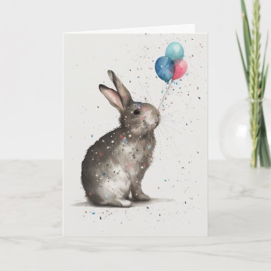Ballons d'Anniversaire Cute Bunny Carte de voeux (Devant)
