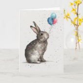 Ballons d'Anniversaire Cute Bunny Carte de voeux (Fleur jaune)