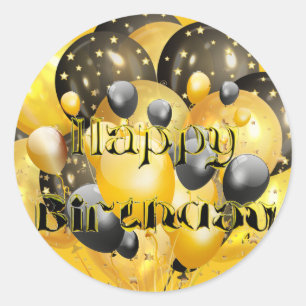 Ballons d'anniversaire heureux Sticker en or noir