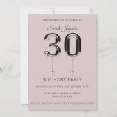 Ballons d'argent rose 30e anniversaire Invitation  (Devant)