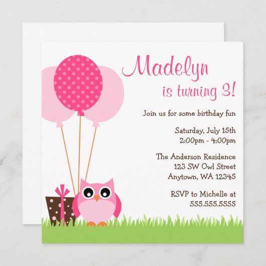 Ballons de choux roses cuits Invitations d'anniver (Devant / Derrière)