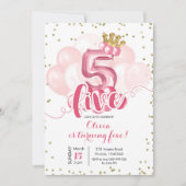 Ballons de Couronne rose et or Invitation 5e anniv (Devant)