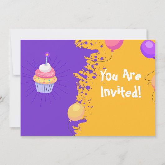 Ballons de cupcake violet Invitation Anniversaire (Dos)