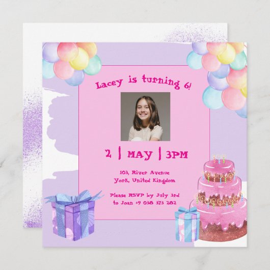 Ballons de fête doux Invitation Anniversaire (Devant / Derrière)