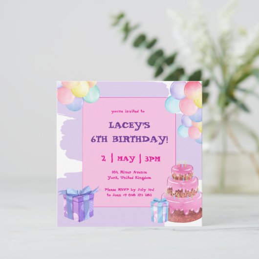 Ballons de fête doux Invitation Anniversaire (Debout devant)