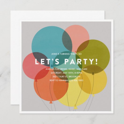 Ballons de fête Invitation d'anniversaire (Devant / Derrière)