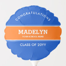 Ballons de graduation bleu et orange personnalisés