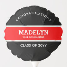 Ballons de graduation noir et rouge personnalisés