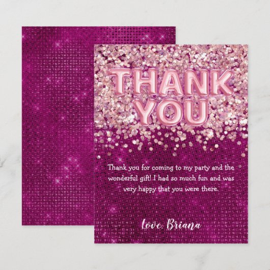 Ballons de Parties scintillant rose carte de remer (Devant / Derrière)