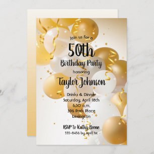 Ballons d'or blanc Invitations de fête d'anniversa