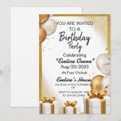 Ballons d'or Cadeau Anniversaire Invitation (Devant / Derrière)