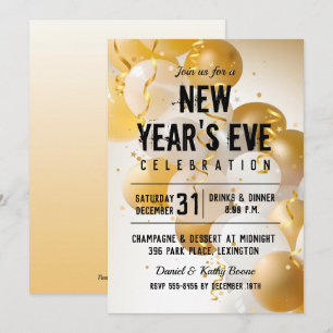 Ballons d'or et de blanc Invitations de réveillon