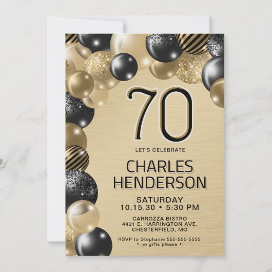 Ballons d'or et de noir Invitation 70e anniversair (Devant)
