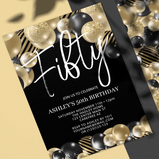 Ballons d'or noir moderne Invitation 50e anniversa