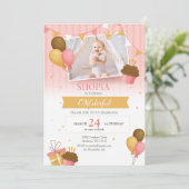 Ballons d'or rose 1er anniversaire Invitation phot (Debout devant)