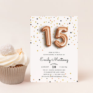 Ballons d'or rose Quinceanera Invitation