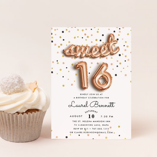 Ballons d'or rose | Sweet 16 Party Invitation