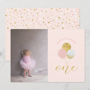 Ballons Dorés et Roses Invitation Anniversaire 1