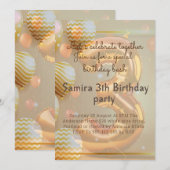 "Ballons Dorés pour les 3 ans!" Invitation (Devant / Derrière)